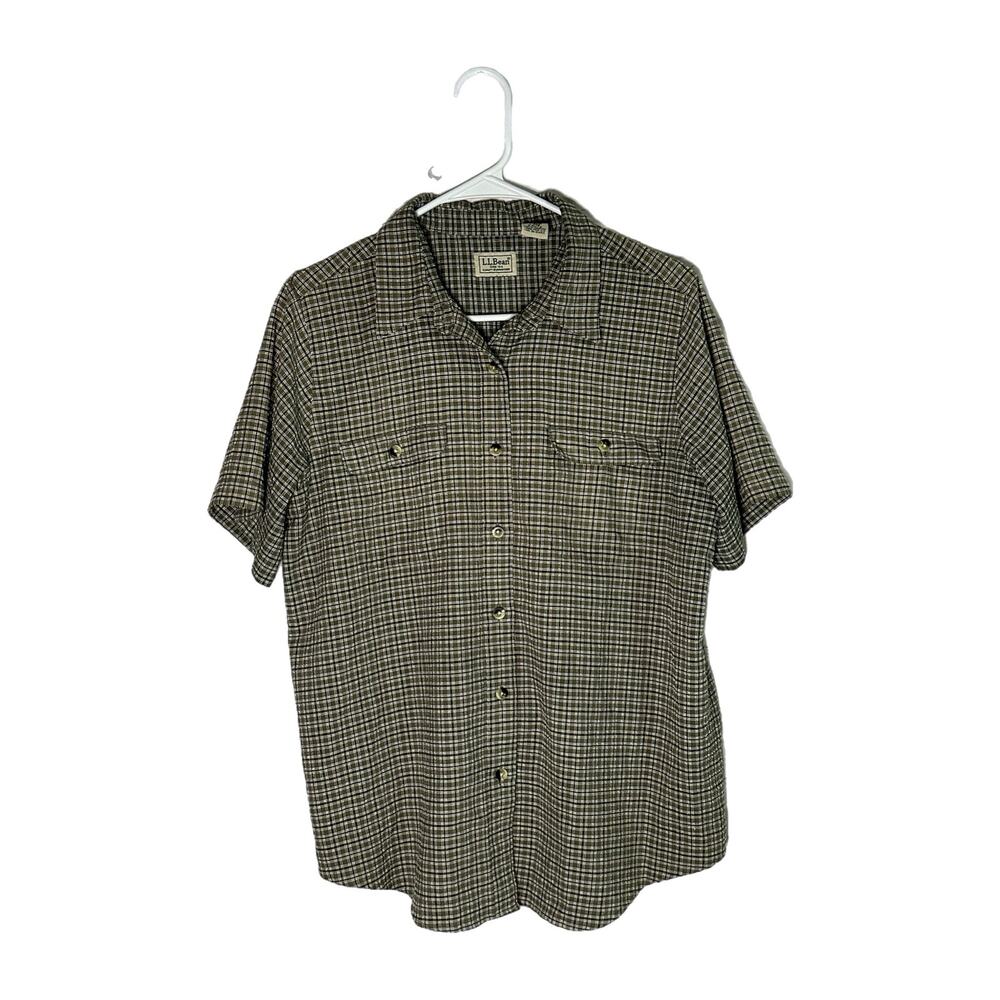 C22 LL Bean Women’s Brown Plaid Button Down Shirt, Large, Pre-owned